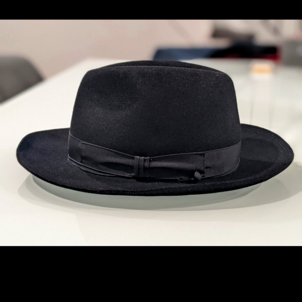 Borsalino Black Rabbit Fur Felt Hat Size 7 1/4 (58) Accepting BEST OFFER